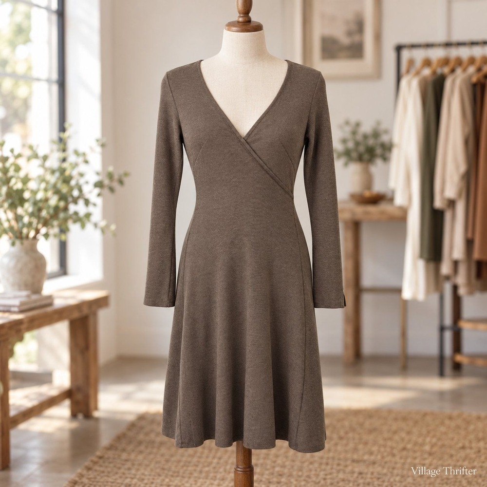 Horny Toad Long Sleeve Dress Womens XS Brown Tencel Pocket Casual Gorpcore Boho